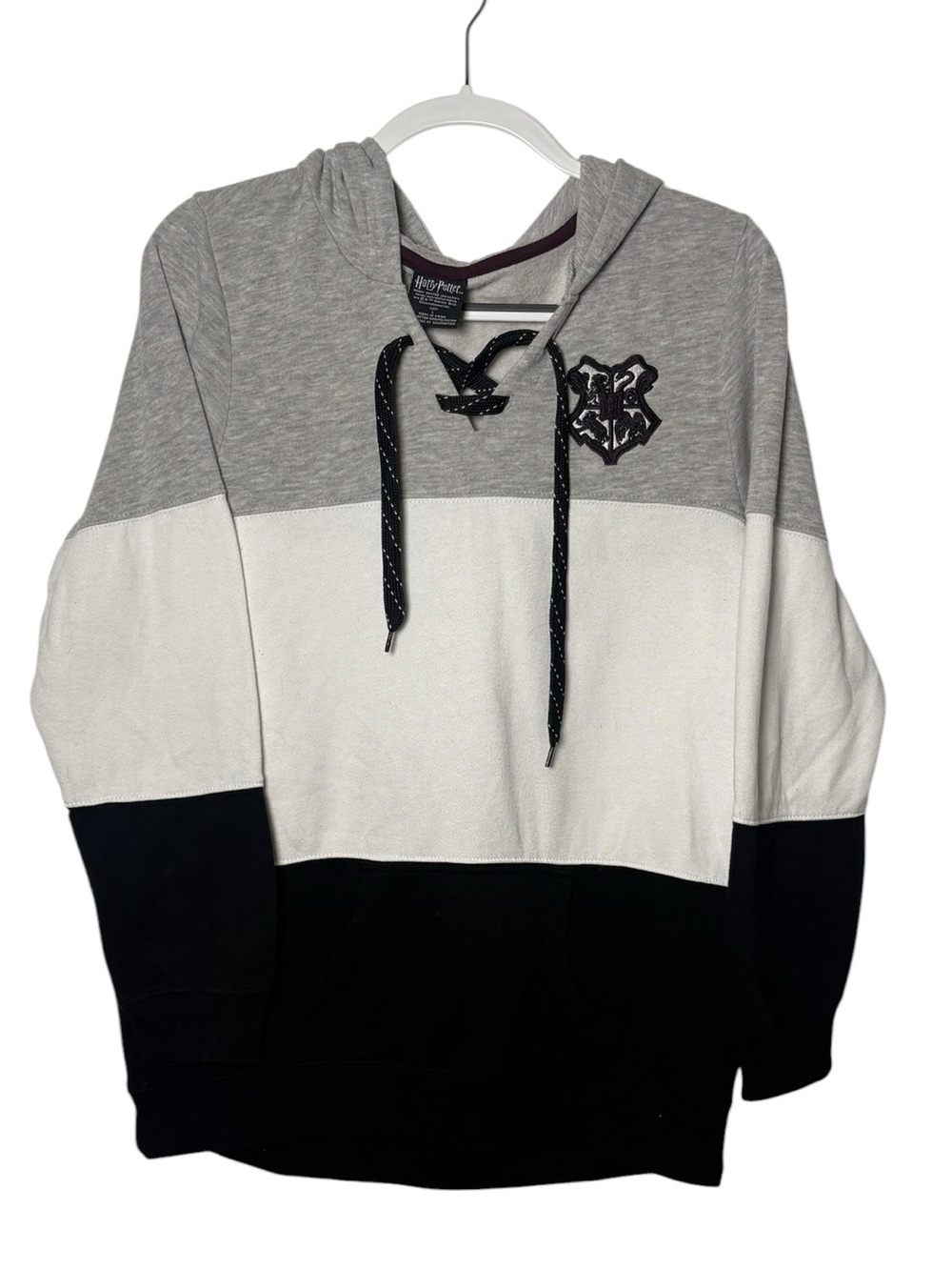 Harry Potter Hogwarts Colorblock Lace Up Hoodie Women’s Large Gray Black